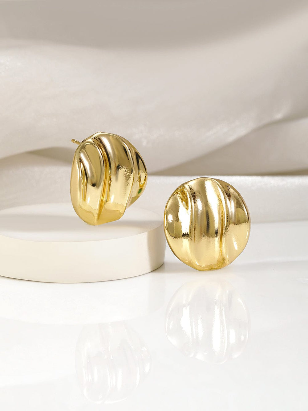 Rubans 18K Gold Plated Circular Stud Earrings with Elegant Wave Design Earrings