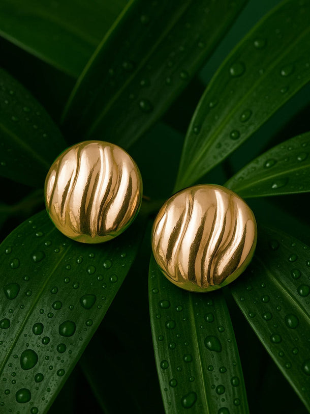 Rubans 18K Gold Plated Circular Stud Earrings with Elegant Wave Design Studs Earrings