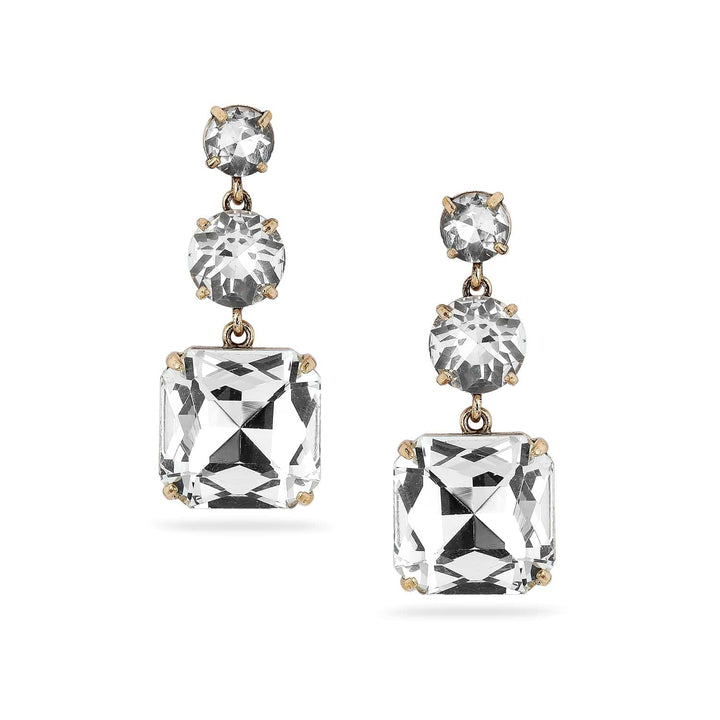 Rubans 18k Gold-Plated Clear Crystal Dangle Earrings with Square and Round Stones Earrings