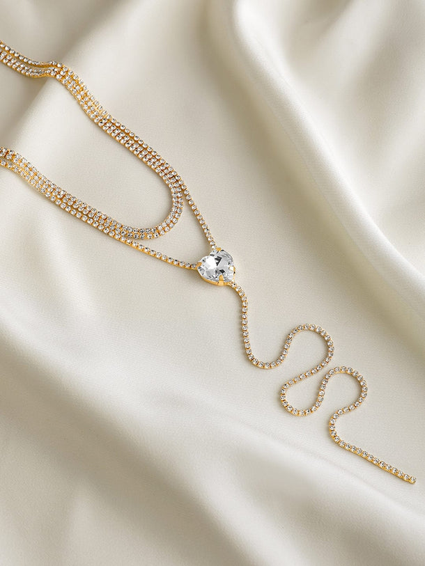 Rubans 18K Gold Plated Crystal AD & Cubic Zirconia Layered Y-Shape Long Necklace Necklace & Chains