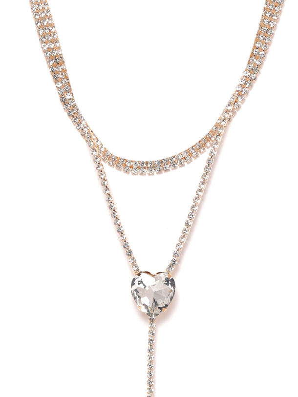Rubans 18K Gold Plated Crystal AD & Cubic Zirconia Layered Y-Shape Long Necklace Necklace & Chains