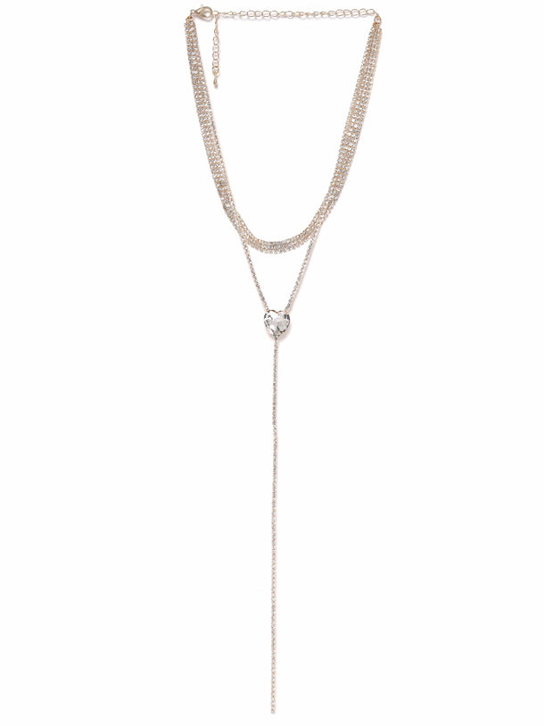 Rubans 18K Gold Plated Crystal AD & Cubic Zirconia Layered Y-Shape Long Necklace Necklace & Chains