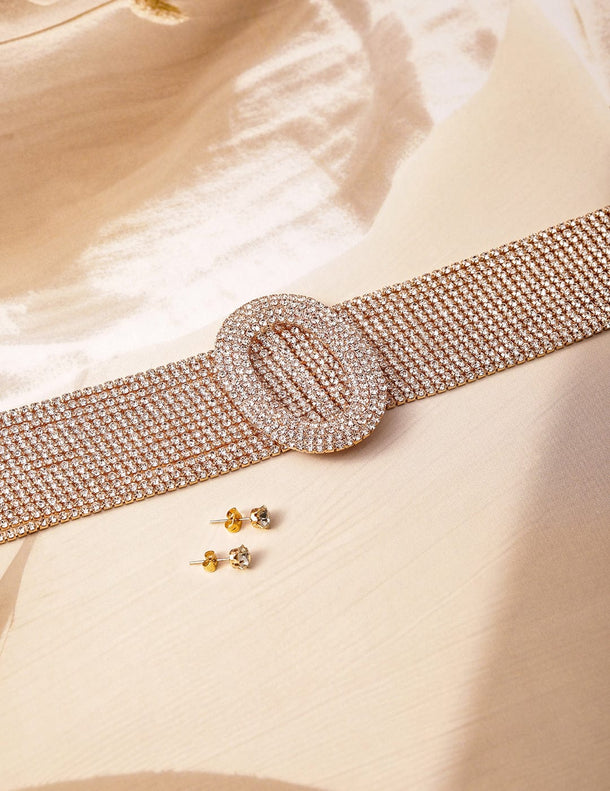 Rubans 18K Gold Plated Crystal AD & Zirconia Studded MultiStrand Statement Choker Necklace Jewellery Set