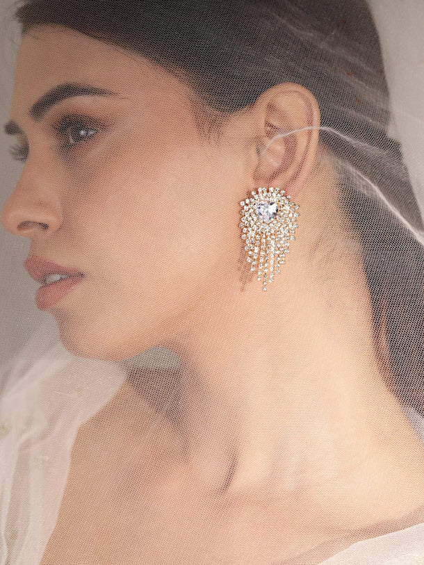 Rubans 18K Gold-Plated Crystal Heart Dangle Earrings Earrings