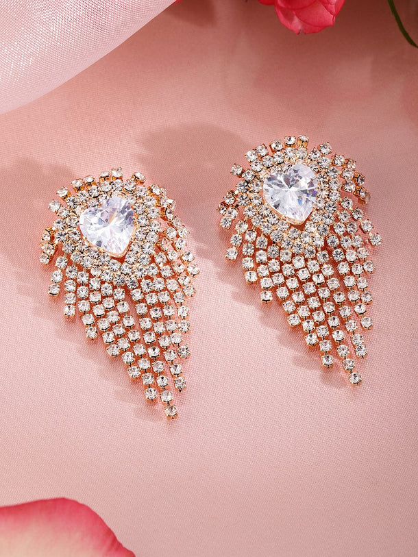 Rubans 18K Gold-Plated Crystal Heart Dangle Earrings Earrings