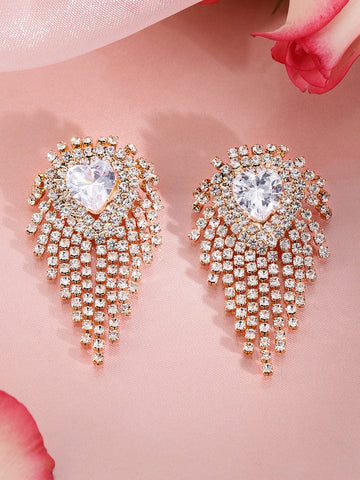 Rubans 18K Gold-Plated Crystal Heart Dangle Earrings Earrings
