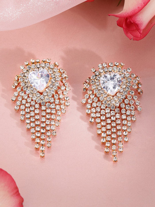 Rubans 18K Gold-Plated Crystal Heart Dangle Earrings Earrings