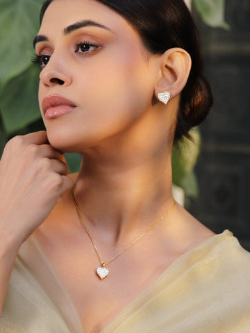 Rubans 18K Gold Plated Crystal Heart Shape Pendant Set Jewellery Set