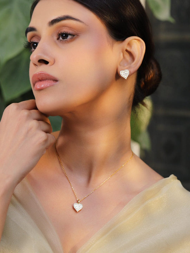 Rubans 18K Gold Plated Crystal Heart Shape Pendant Set Jewellery Set