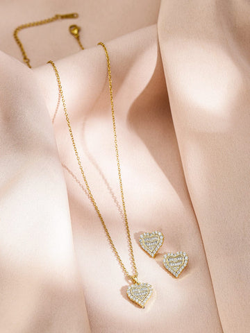 Rubans 18K Gold Plated Crystal Heart Shape Pendant Set Jewellery Set