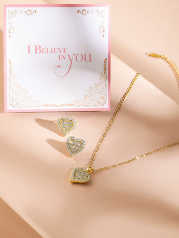 Rubans 18K Gold Plated Crystal Heart Shape Pendant Set Necklace Set