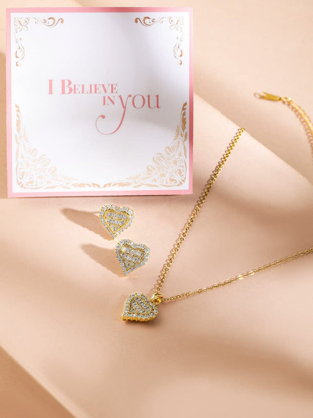 Rubans 18K Gold Plated Crystal Heart Shape Pendant Set Necklace Set