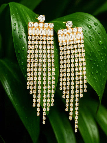 Rubans 18K Gold Plated Crystal Studded Tassel Earrings Earrings