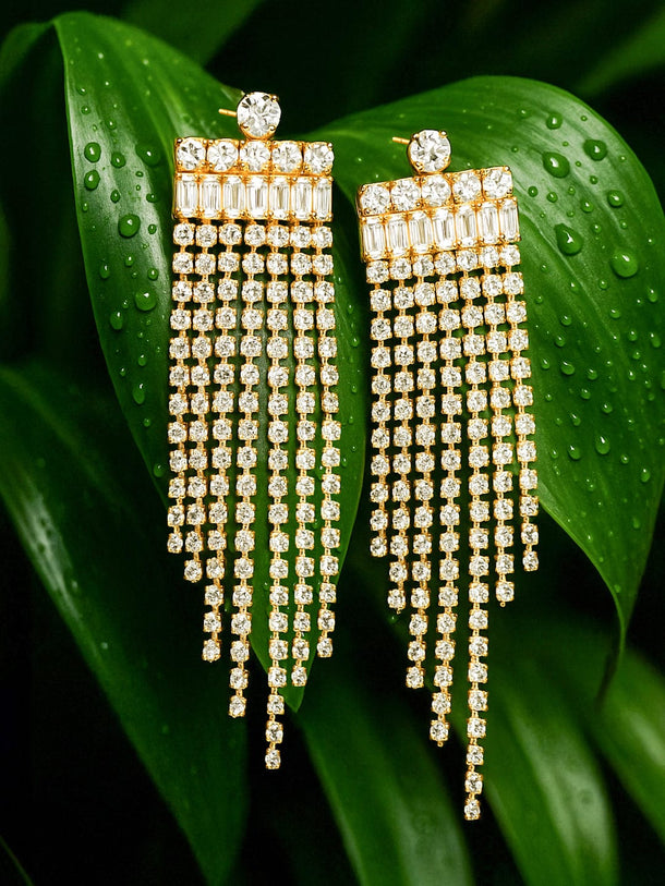 Rubans 18K Gold Plated Crystal Studded Tassel Earrings Earrings