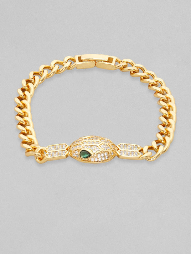 Rubans 18K Gold Plated Cuban Chain Crystal Srtudded Serpant Bracelet Bracelets