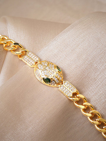 Rubans 18K Gold Plated Cuban Chain Crystal Srtudded Serpant Bracelet Bracelets