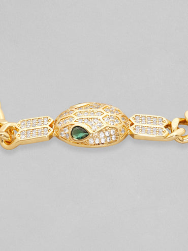Rubans 18K Gold Plated Cuban Chain Crystal Srtudded Serpant Bracelet Bracelets