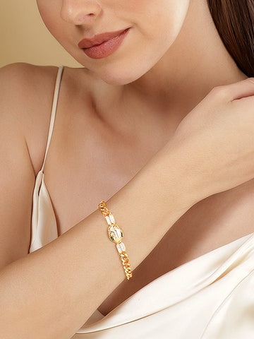 Rubans 18K Gold Plated Cuban Chain Crystal Srtudded Serpant Bracelet Bracelets