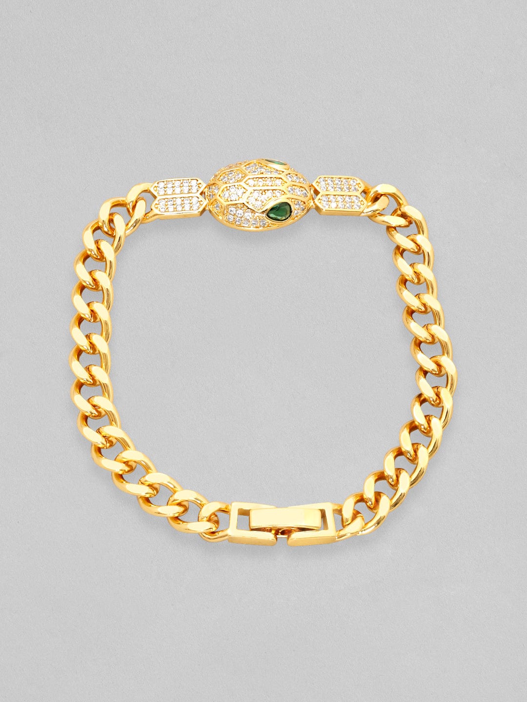 Rubans 18K Gold Plated Cuban Chain Crystal Srtudded Serpant Bracelet Bracelets