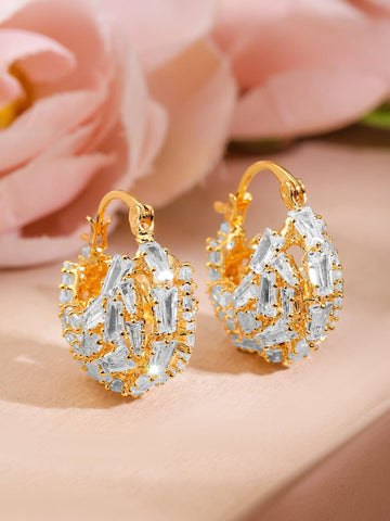 Rubans 18K Gold-Plated Cubic Zirconia Baguette-Styled Elegant Hoop Earrings Earrings