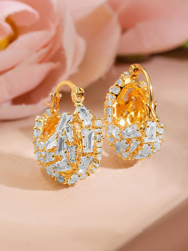 Rubans 18K Gold-Plated Cubic Zirconia Baguette-Styled Elegant Hoop Earrings Earrings