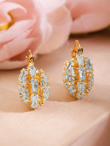 Rubans 18K Gold-Plated Cubic Zirconia Baguette-Styled Elegant Hoop Earrings Earrings