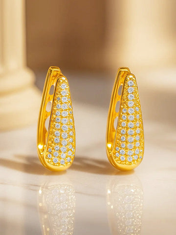 Rubans 18K Gold-Plated Cubic Zirconia Detailed Teardrop Huggie Hoop Earrings Earrings