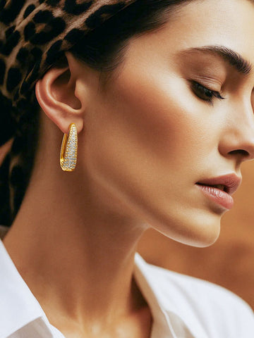 Rubans 18K Gold-Plated Cubic Zirconia Detailed Teardrop Huggie Hoop Earrings Earrings