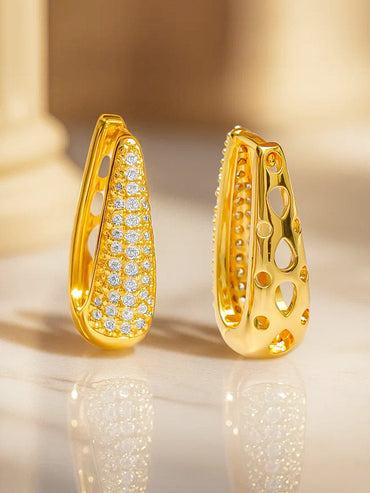 Rubans 18K Gold-Plated Cubic Zirconia Detailed Teardrop Huggie Hoop Earrings Earrings