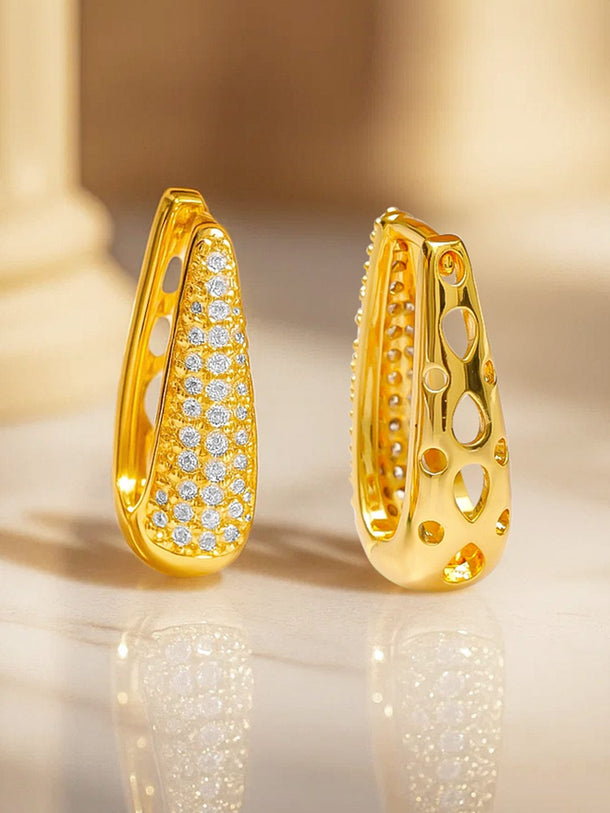Rubans 18K Gold-Plated Cubic Zirconia Detailed Teardrop Huggie Hoop Earrings Earrings