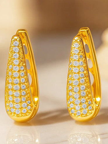 Rubans 18K Gold-Plated Cubic Zirconia Detailed Teardrop Huggie Hoop Earrings Earrings