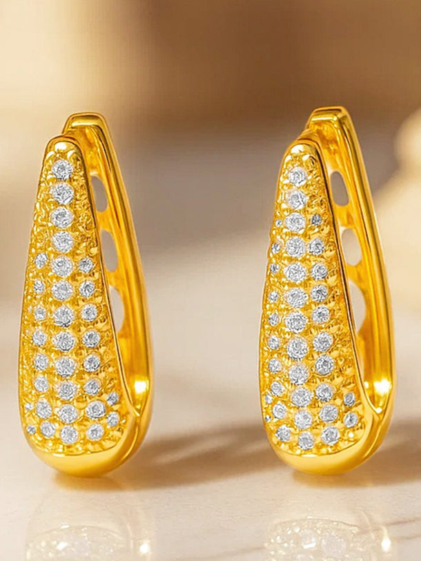 Rubans 18K Gold-Plated Cubic Zirconia Detailed Teardrop Huggie Hoop Earrings Earrings
