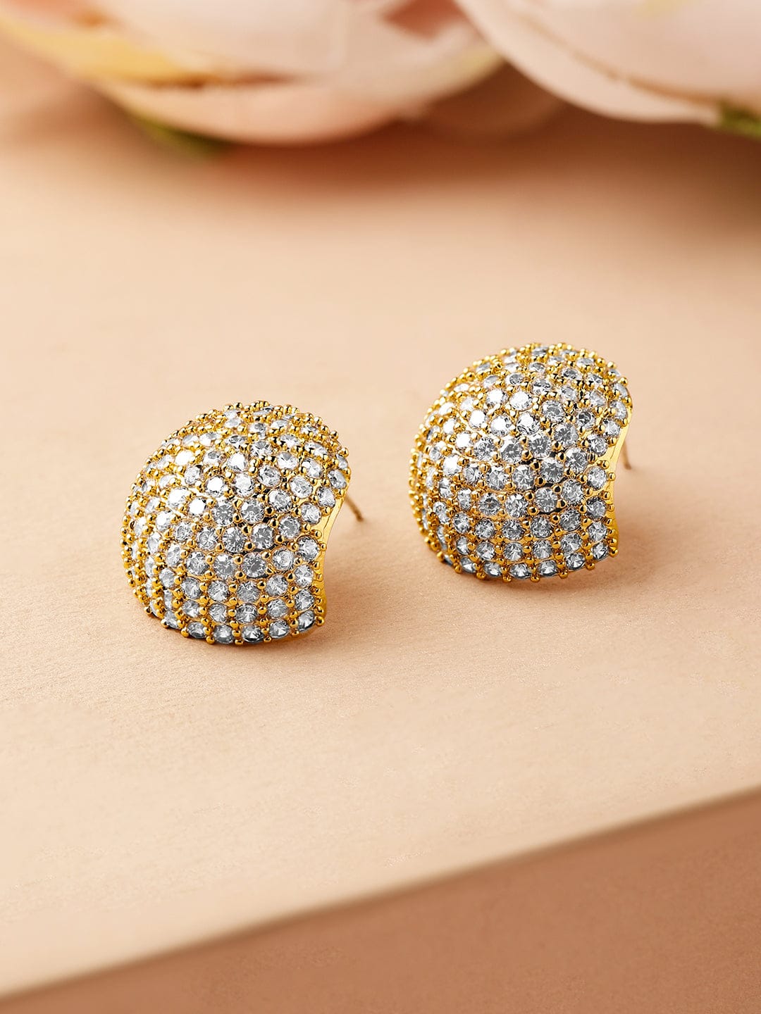 Rubans 18K Gold-Plated Cubic Zirconia Dome-Shaped Stud Earrings Earrings