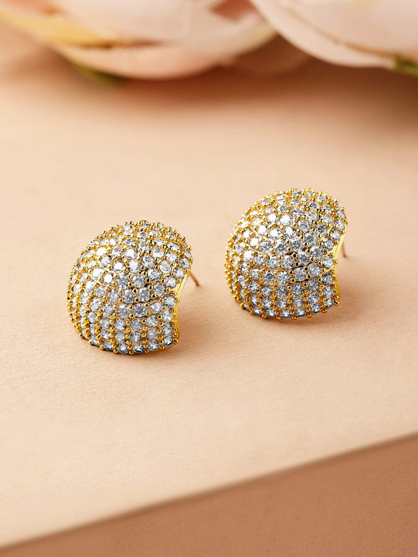 Rubans 18K Gold-Plated Cubic Zirconia Dome-Shaped Stud Earrings Earrings