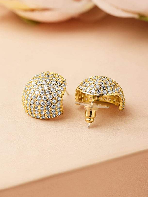 Rubans 18K Gold-Plated Cubic Zirconia Dome-Shaped Stud Earrings Earrings
