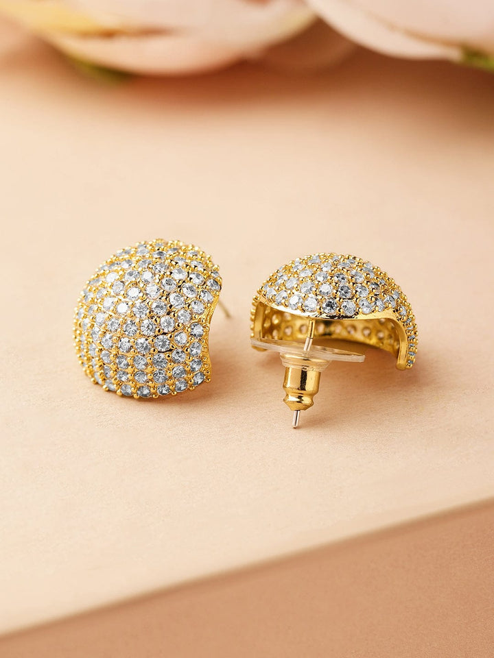 Rubans 18K Gold-Plated Cubic Zirconia Dome-Shaped Stud Earrings Earrings