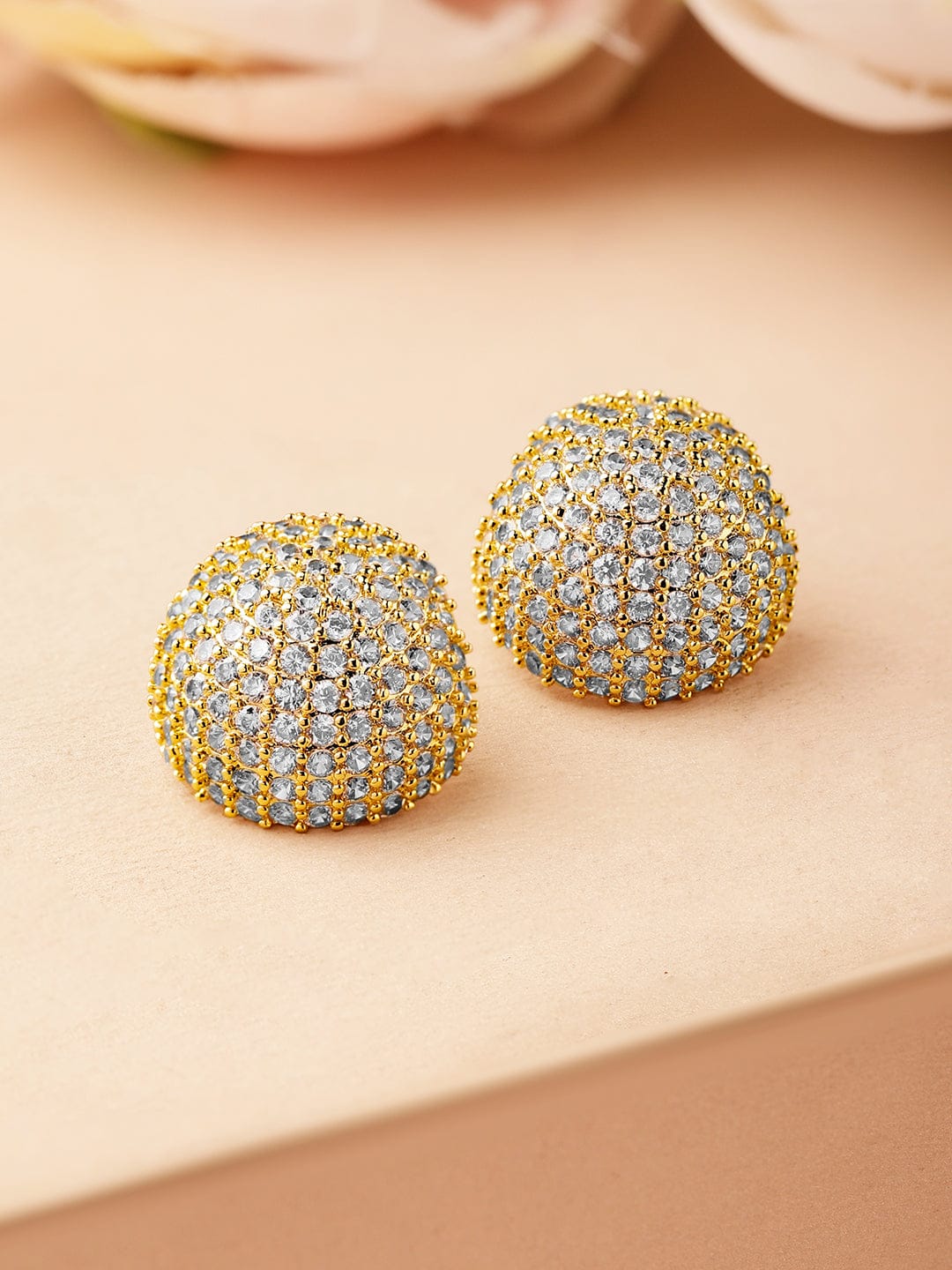 Rubans 18K Gold-Plated Cubic Zirconia Dome-Shaped Stud Earrings Earrings