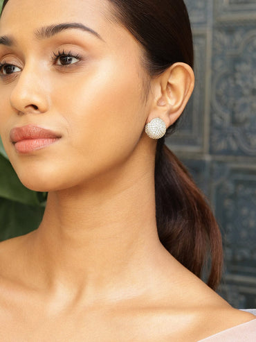 Rubans 18K Gold-Plated Cubic Zirconia Dome-Shaped Stud Earrings Earrings