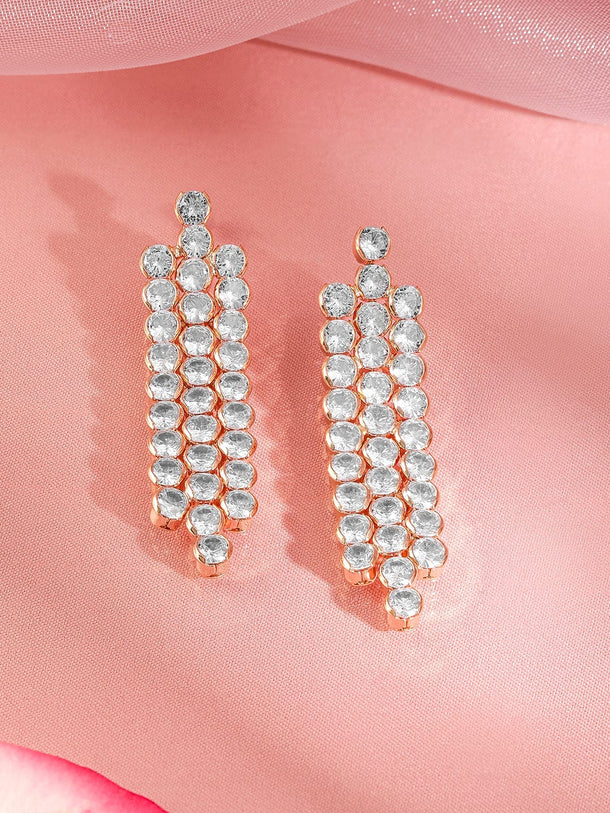 Rubans 18K Gold Plated Cubic Zirconia Drop Earrings Earrings