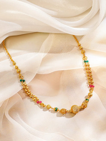 Rubans 18K Gold-Plated Cubic Zirconia Stone Gold, Green & Pink Beaded Matar Mala Necklace Necklaces, Necklace Sets, Chains & Mangalsutra