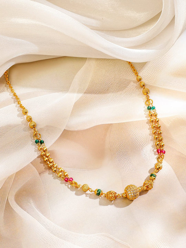 Rubans 18K Gold-Plated Cubic Zirconia Stone Gold, Green & Pink Beaded Matar Mala Necklace Necklaces, Necklace Sets, Chains & Mangalsutra