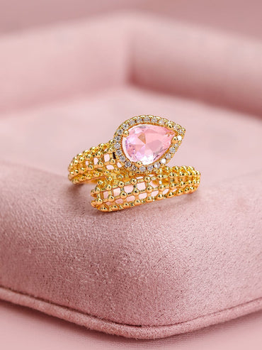 Rubans 18K Gold-Plated Cubic Zirconia Studded Adjustable Finger Ring Finger Rings