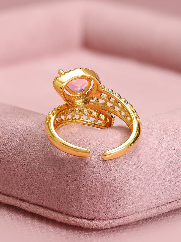 Rubans 18K Gold-Plated Cubic Zirconia Studded Adjustable Finger Ring Rings