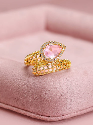 Rubans 18K Gold-Plated Cubic Zirconia Studded Adjustable Finger Ring Rings