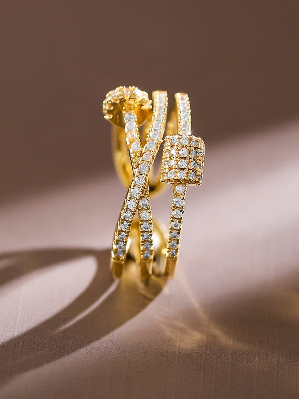 Rubans 18K Gold-Plated Cubic Zirconia Studded Adjustable Knot Motif Ring Rings