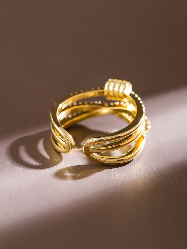 Rubans 18K Gold-Plated Cubic Zirconia Studded Adjustable Knot Motif Ring Rings