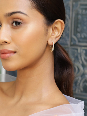 Rubans 18K Gold-Plated Cubic Zirconia Studded Classic Hoop Earrings Earrings