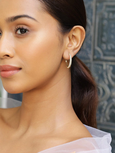 Rubans 18K Gold-Plated Cubic Zirconia Studded Classic Hoop Earrings Earrings
