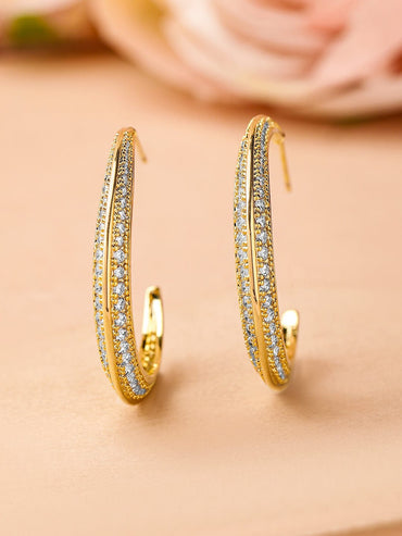 Rubans 18K Gold-Plated Cubic Zirconia Studded Classic Hoop Earrings Earrings