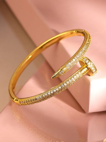 Rubans 18K Gold-Plated Cubic Zirconia Studded Demi-Fine Openable Nail Design Bracelet Wristwear